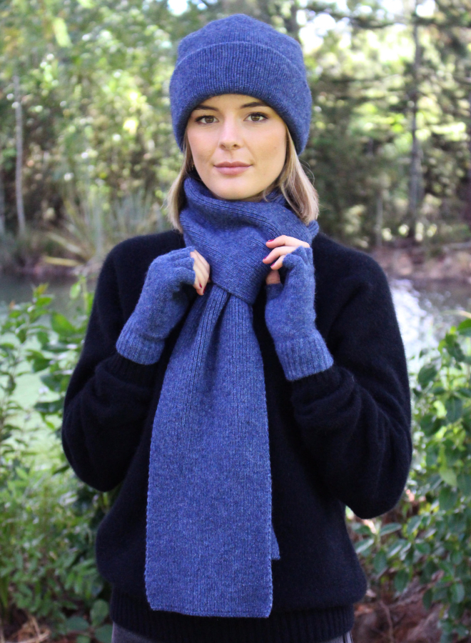 Possum & Merino Royal Blue Fingerless Gloves