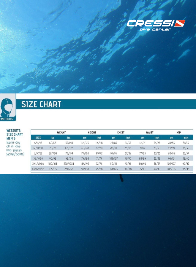 Cressi Wetsuit Measurement Chart
